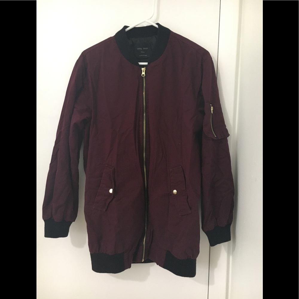 Burgundy Long Mock Varsity Jacket
